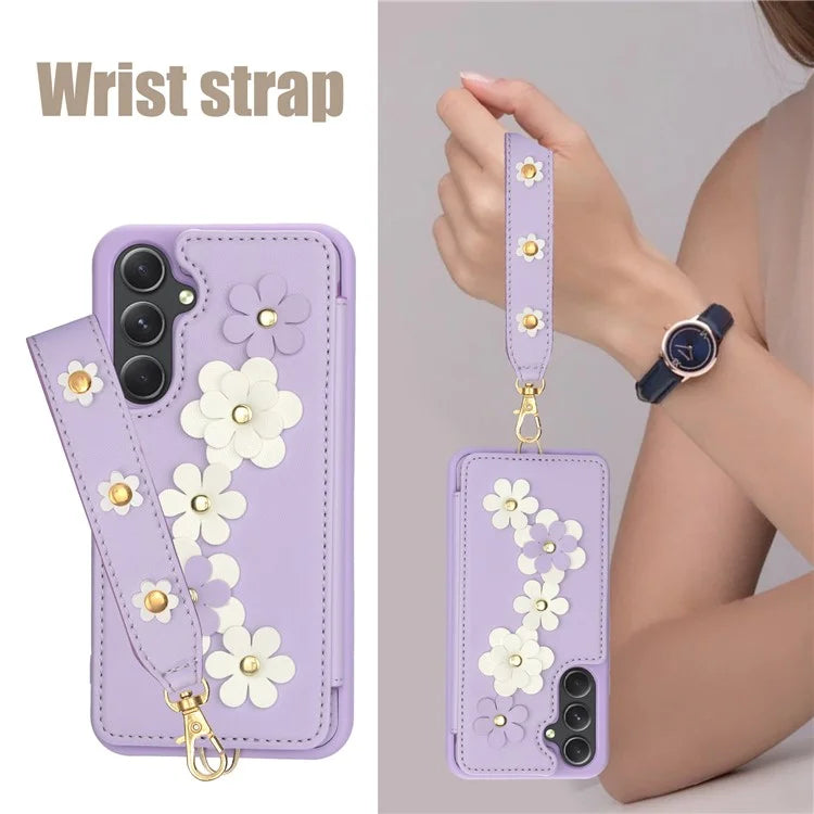 SY-001 For Samsung Galaxy A35 5G Case Card Holder Kickstand Leather Coated TPU Phone Cover