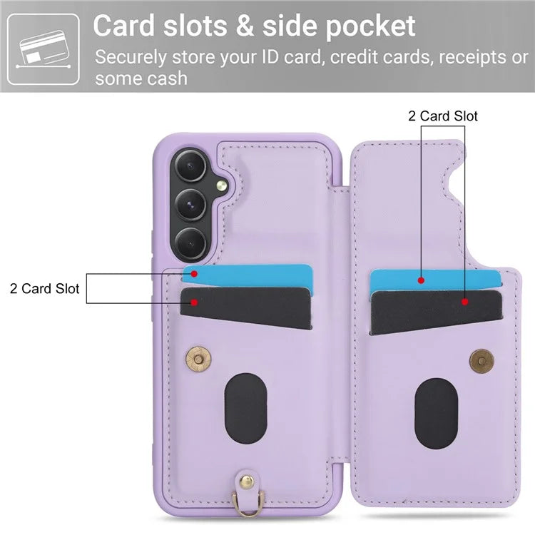 SY-001 For Samsung Galaxy A35 5G Case Card Holder Kickstand Leather Coated TPU Phone Cover