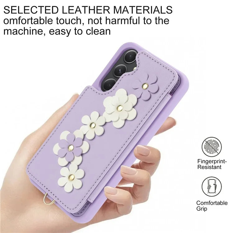 SY-001 For Samsung Galaxy A35 5G Case Card Holder Kickstand Leather Coated TPU Phone Cover