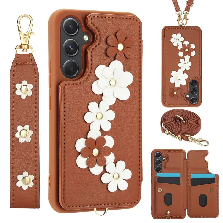 SY-001 For Samsung Galaxy A35 5G Case Card Holder Kickstand Leather Coated TPU Phone Cover