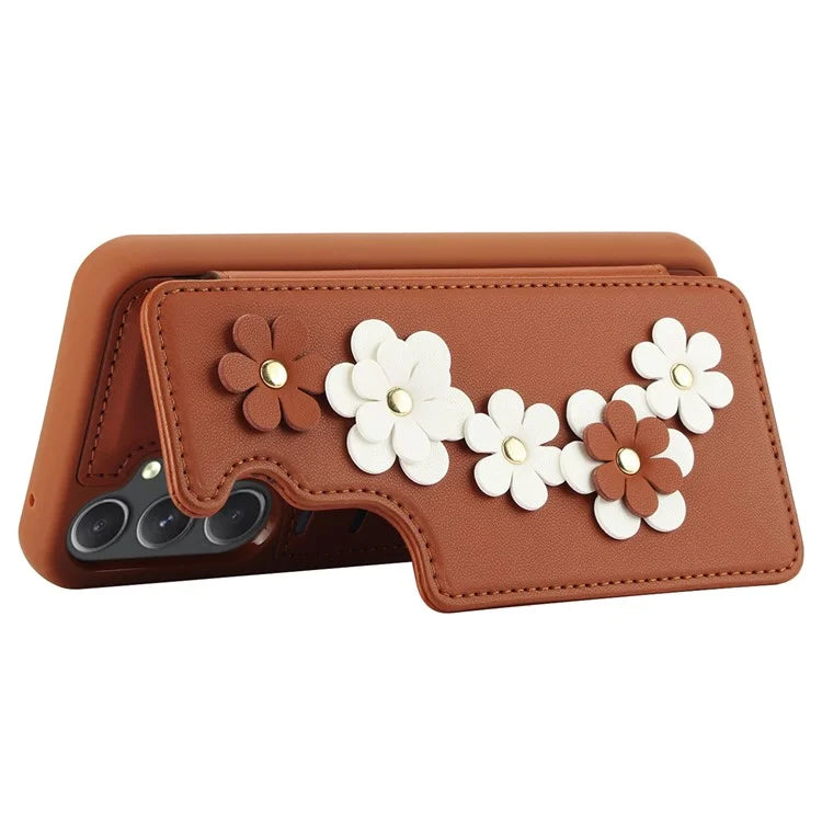 SY-001 For Samsung Galaxy A35 5G Case Card Holder Kickstand Leather Coated TPU Phone Cover