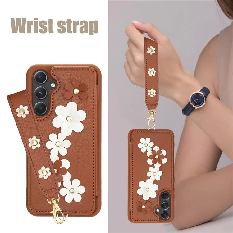 SY-001 For Samsung Galaxy A35 5G Case Card Holder Kickstand Leather Coated TPU Phone Cover