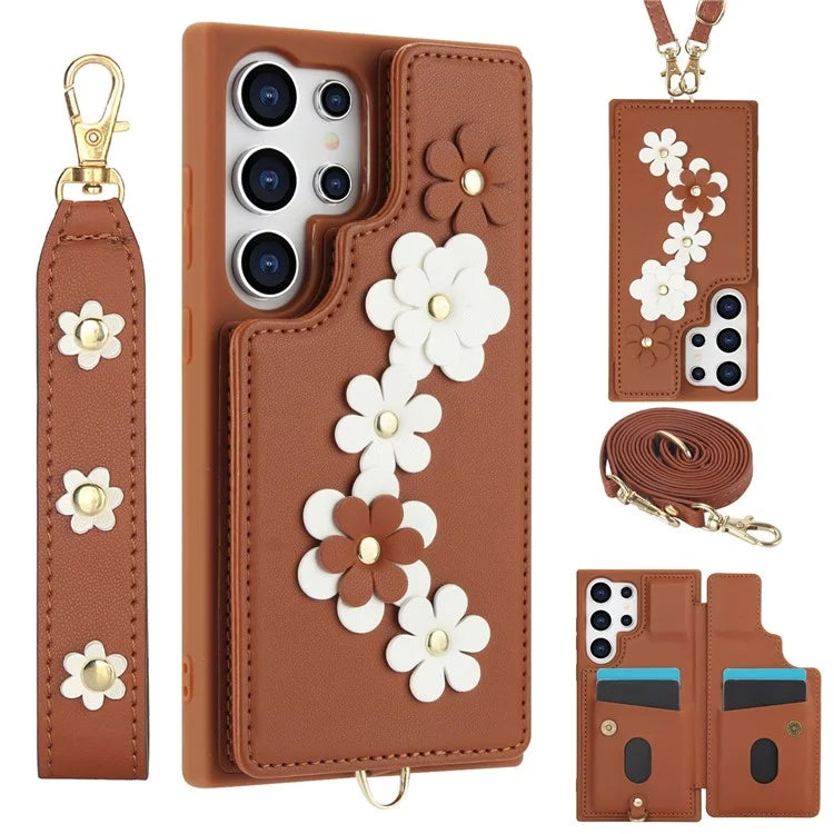 SY-001 For Samsung Galaxy S24 Ultra Case Kickstand Leather+TPU Crossbody Phone Cover