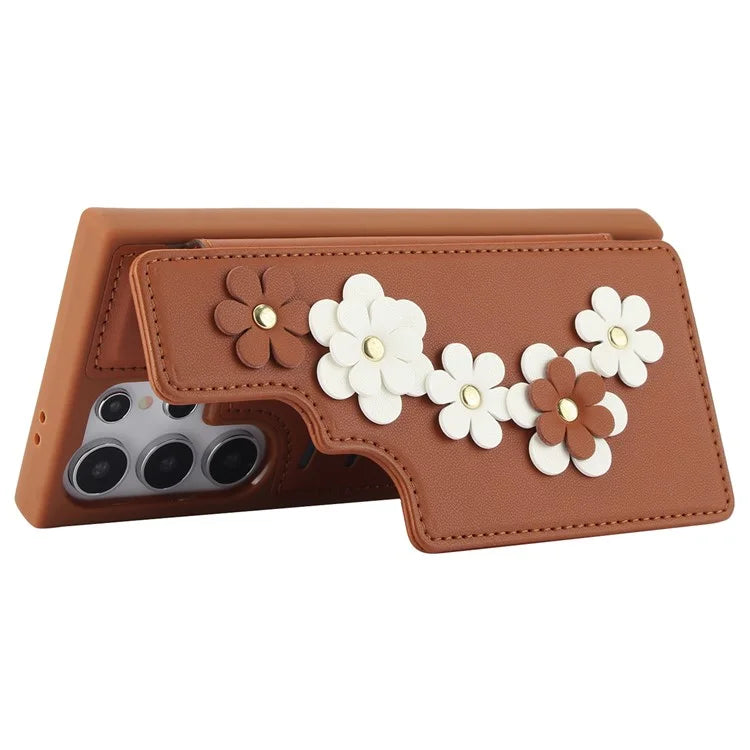 SY-001 For Samsung Galaxy S24 Ultra Case Kickstand Leather+TPU Crossbody Phone Cover