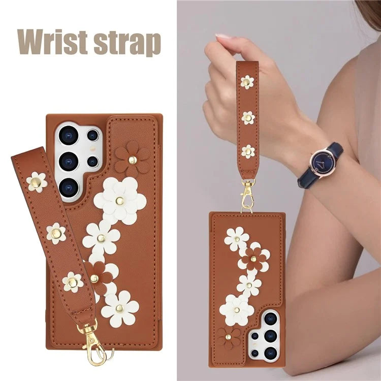 SY-001 For Samsung Galaxy S24 Ultra Case Kickstand Leather+TPU Crossbody Phone Cover