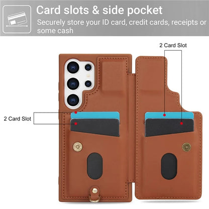 SY-001 For Samsung Galaxy S24 Ultra Case Kickstand Leather+TPU Crossbody Phone Cover