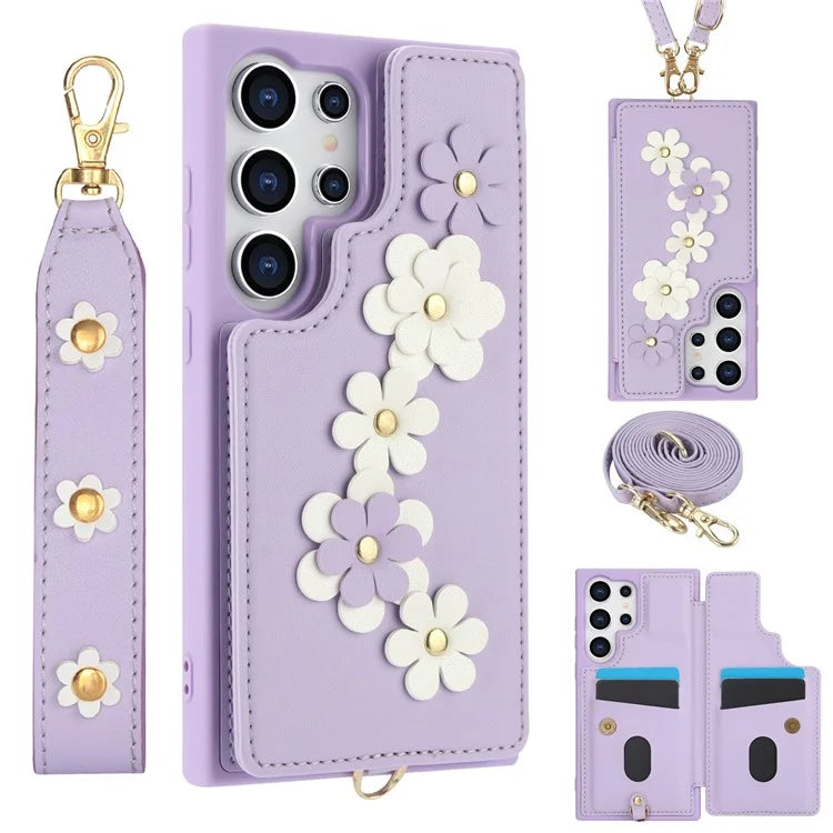 SY-001 For Samsung Galaxy S24 Ultra Case Kickstand Leather+TPU Crossbody Phone Cover