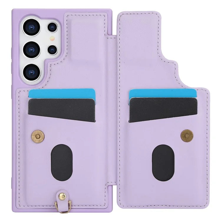 SY-001 For Samsung Galaxy S24 Ultra Case Kickstand Leather+TPU Crossbody Phone Cover