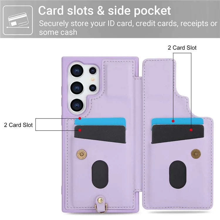 SY-001 For Samsung Galaxy S24 Ultra Case Kickstand Leather+TPU Crossbody Phone Cover