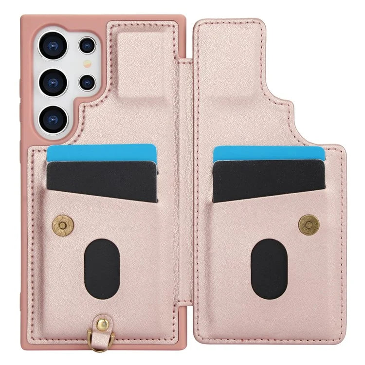 SY-001 For Samsung Galaxy S24 Ultra Case Kickstand Leather+TPU Crossbody Phone Cover