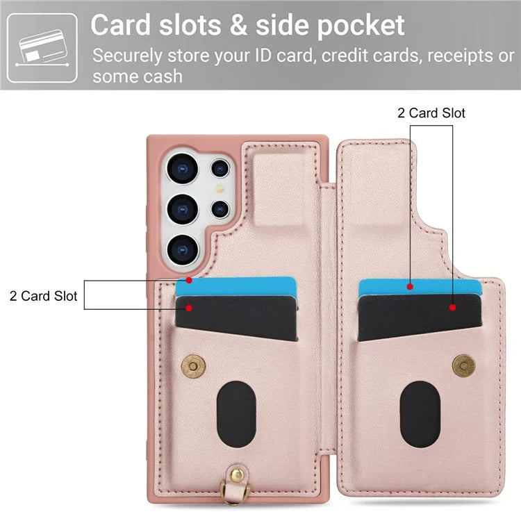 SY-001 For Samsung Galaxy S24 Ultra Case Kickstand Leather+TPU Crossbody Phone Cover