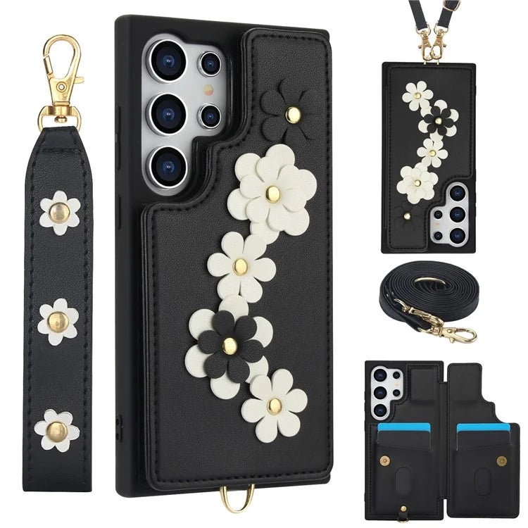 SY-001 For Samsung Galaxy S24 Ultra Case Kickstand Leather+TPU Crossbody Phone Cover
