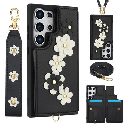 SY-001 For Samsung Galaxy S24 Ultra Case Kickstand Leather+TPU Crossbody Phone Cover