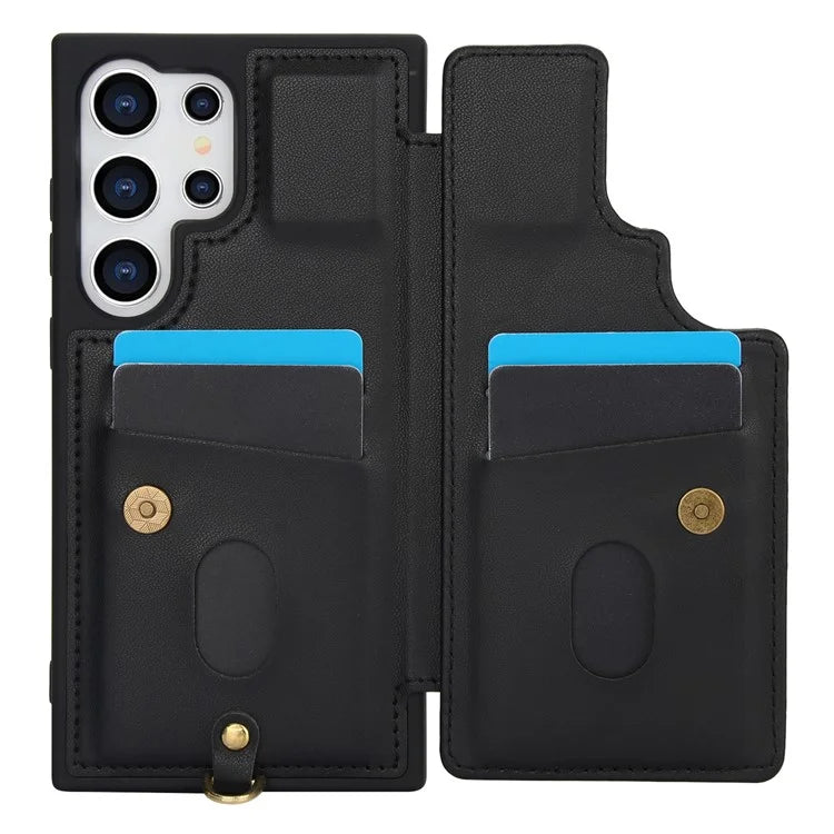 SY-001 For Samsung Galaxy S24 Ultra Case Kickstand Leather+TPU Crossbody Phone Cover