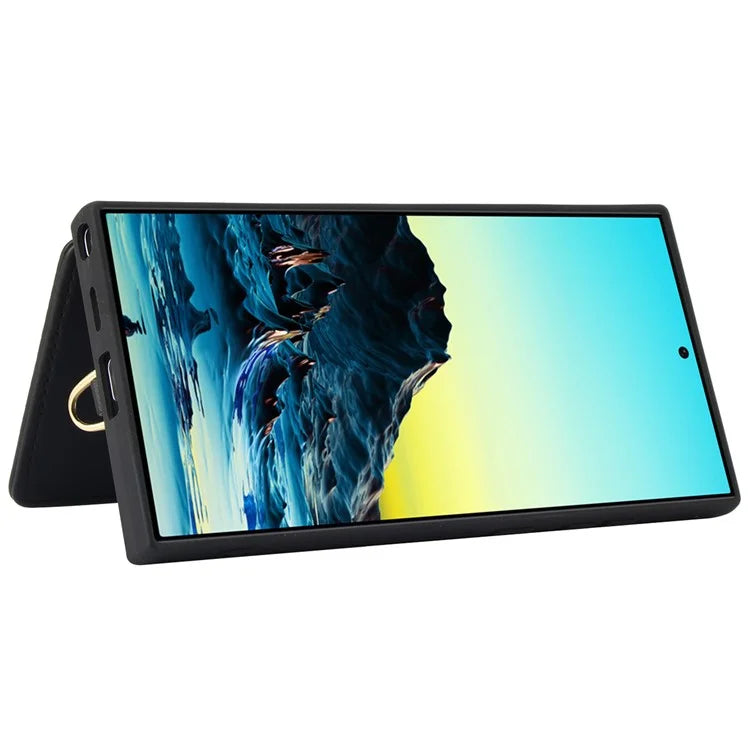 SY-001 For Samsung Galaxy S24 Ultra Case Kickstand Leather+TPU Crossbody Phone Cover