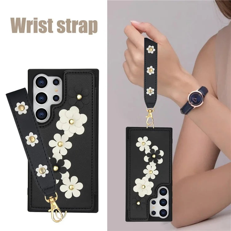 SY-001 For Samsung Galaxy S24 Ultra Case Kickstand Leather+TPU Crossbody Phone Cover