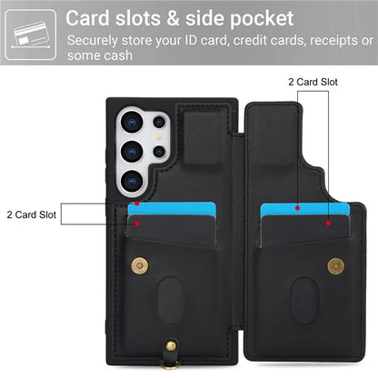 SY-001 For Samsung Galaxy S24 Ultra Case Kickstand Leather+TPU Crossbody Phone Cover