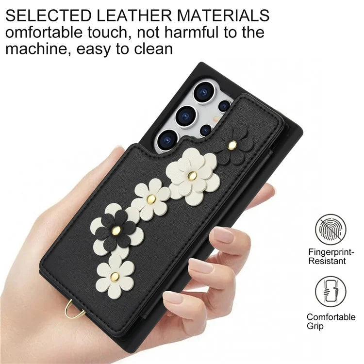 SY-001 For Samsung Galaxy S24 Ultra Case Kickstand Leather+TPU Crossbody Phone Cover