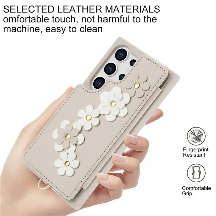 SY-001 For Samsung Galaxy S24 Ultra Case Kickstand Leather+TPU Crossbody Phone Cover