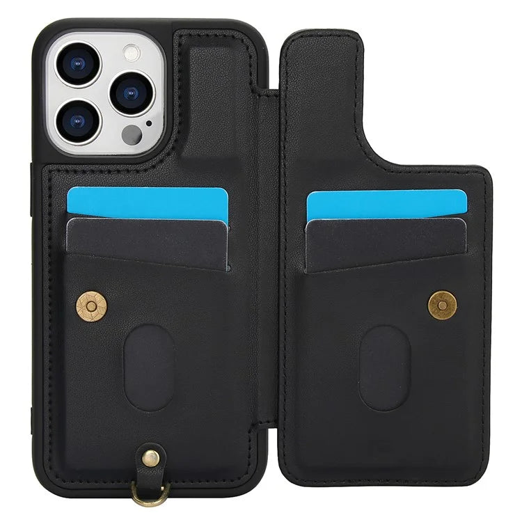 SY-001 For iPhone 15 Pro Max Case Leather Back Phone Cover with Hand Strap + Shoulder Strap
