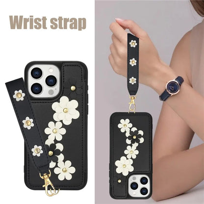 SY-001 For iPhone 15 Pro Max Case Leather Back Phone Cover with Hand Strap + Shoulder Strap