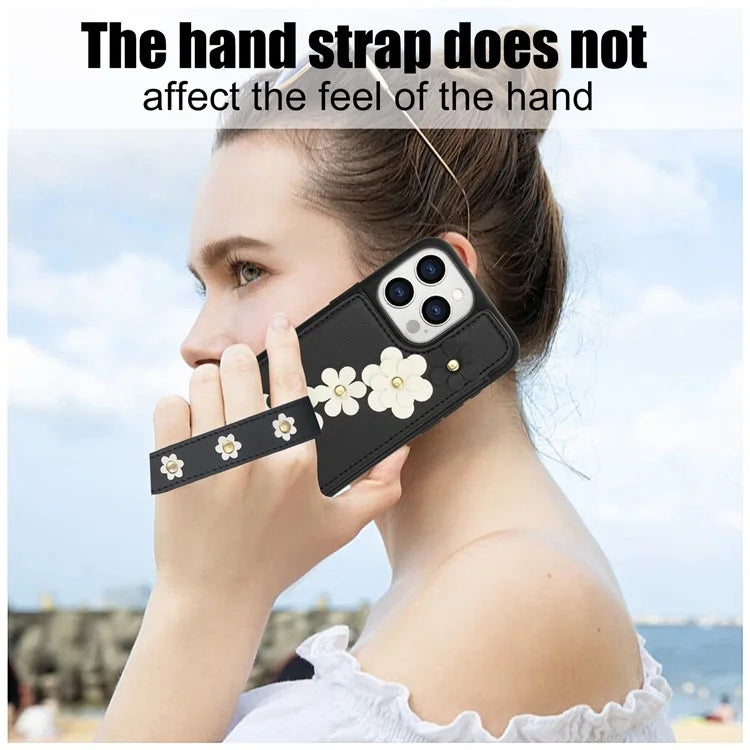 SY-001 For iPhone 15 Pro Max Case Leather Back Phone Cover with Hand Strap + Shoulder Strap