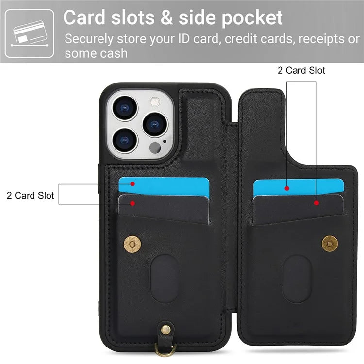 SY-001 For iPhone 15 Pro Max Case Leather Back Phone Cover with Hand Strap + Shoulder Strap