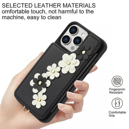 SY-001 For iPhone 15 Pro Max Case Leather Back Phone Cover with Hand Strap + Shoulder Strap