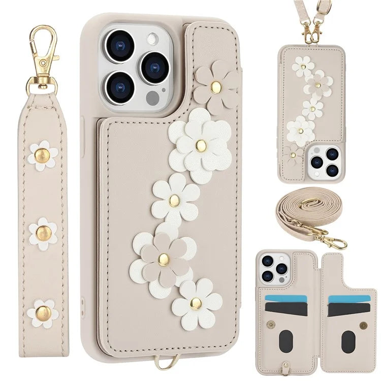 SY-001 For iPhone 15 Pro Max Case Leather Back Phone Cover with Hand Strap + Shoulder Strap