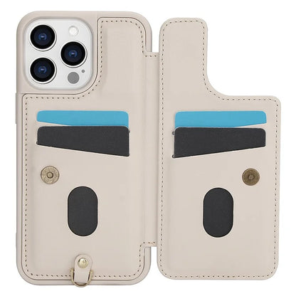 SY-001 For iPhone 15 Pro Max Case Leather Back Phone Cover with Hand Strap + Shoulder Strap
