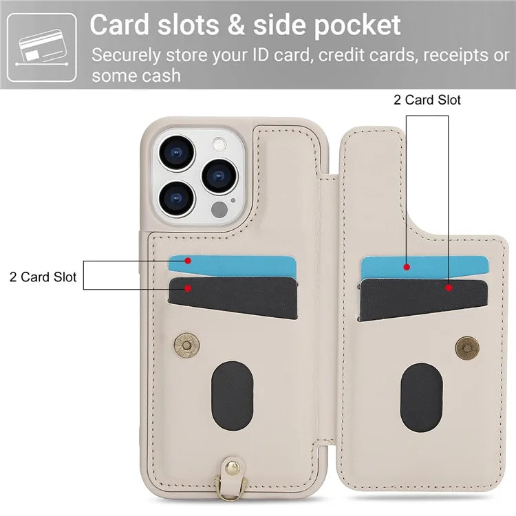 SY-001 For iPhone 15 Pro Max Case Leather Back Phone Cover with Hand Strap + Shoulder Strap