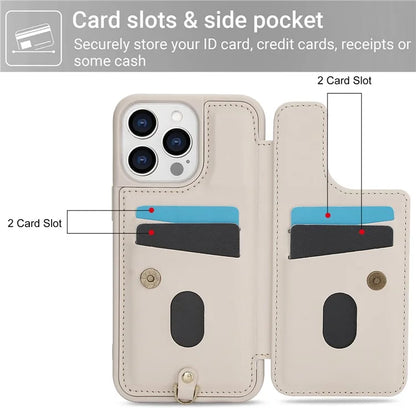SY-001 For iPhone 15 Pro Max Case Leather Back Phone Cover with Hand Strap + Shoulder Strap