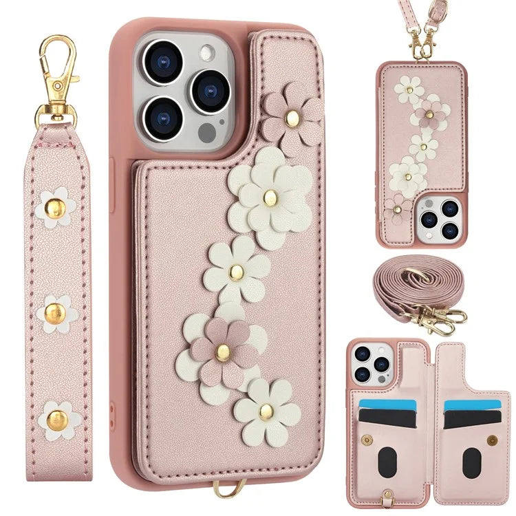 SY-001 For iPhone 15 Pro Max Case Leather Back Phone Cover with Hand Strap + Shoulder Strap
