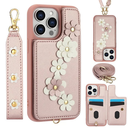 SY-001 For iPhone 15 Pro Max Case Leather Back Phone Cover with Hand Strap + Shoulder Strap