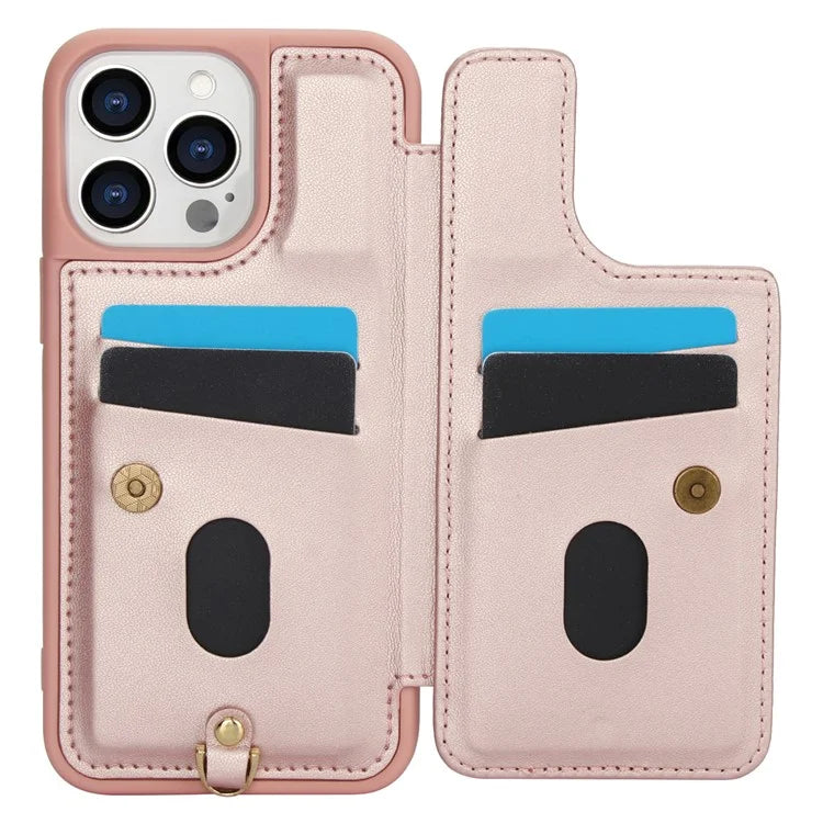 SY-001 For iPhone 15 Pro Max Case Leather Back Phone Cover with Hand Strap + Shoulder Strap