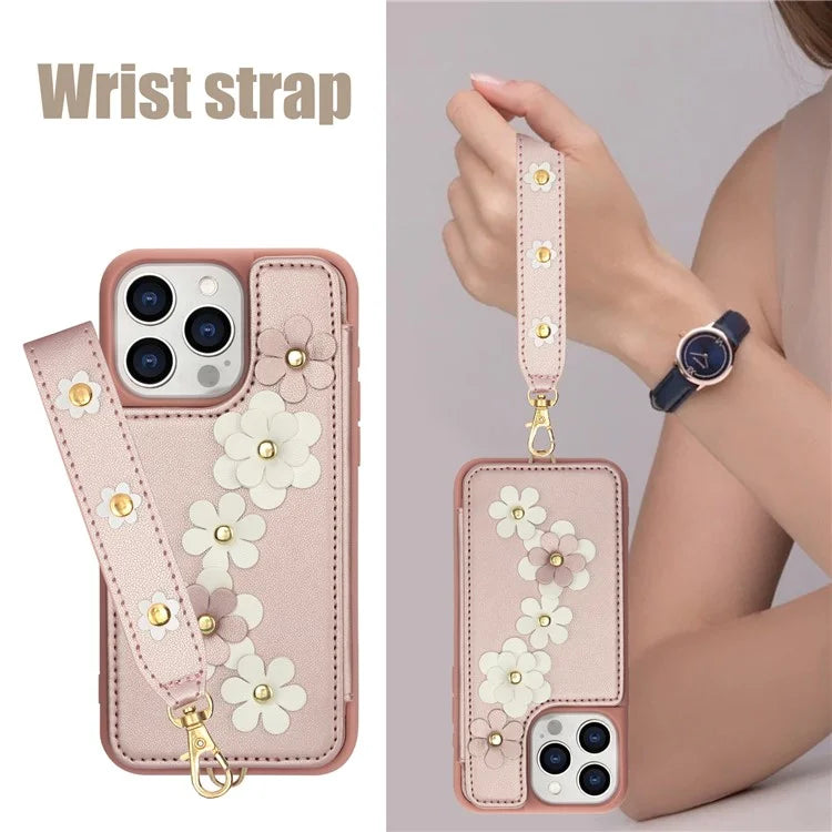 SY-001 For iPhone 15 Pro Max Case Leather Back Phone Cover with Hand Strap + Shoulder Strap