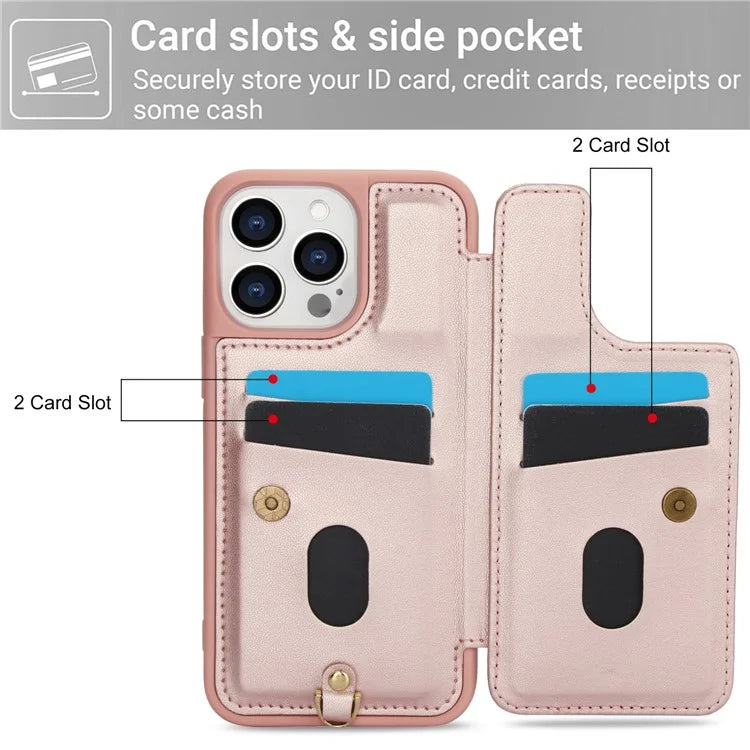 SY-001 For iPhone 15 Pro Max Case Leather Back Phone Cover with Hand Strap + Shoulder Strap