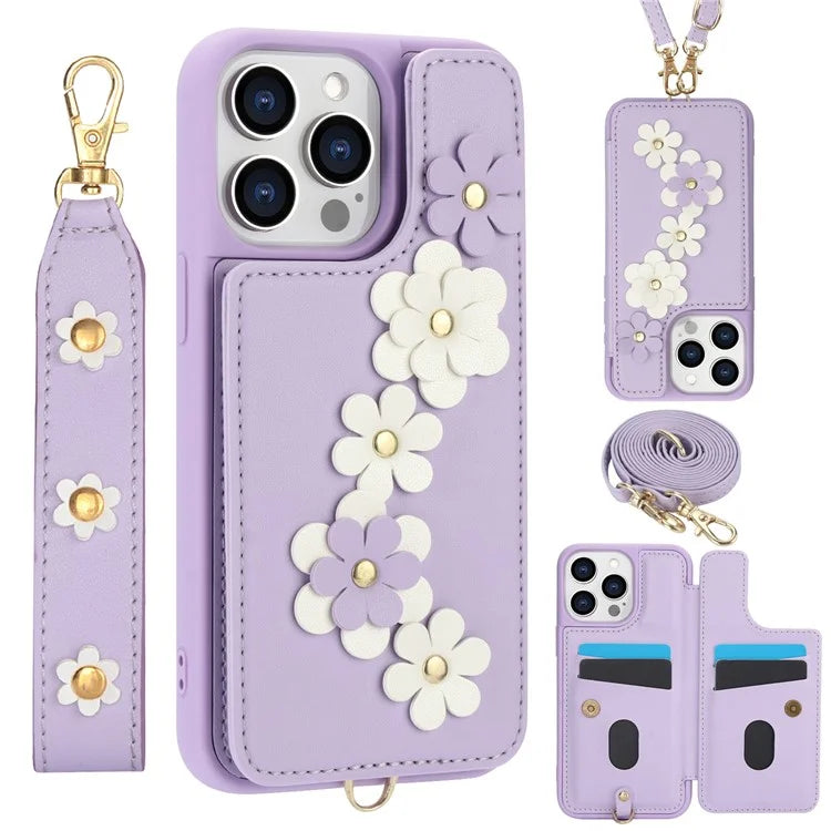 SY-001 For iPhone 15 Pro Max Case Leather Back Phone Cover with Hand Strap + Shoulder Strap