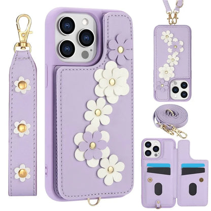 SY-001 For iPhone 15 Pro Max Case Leather Back Phone Cover with Hand Strap + Shoulder Strap