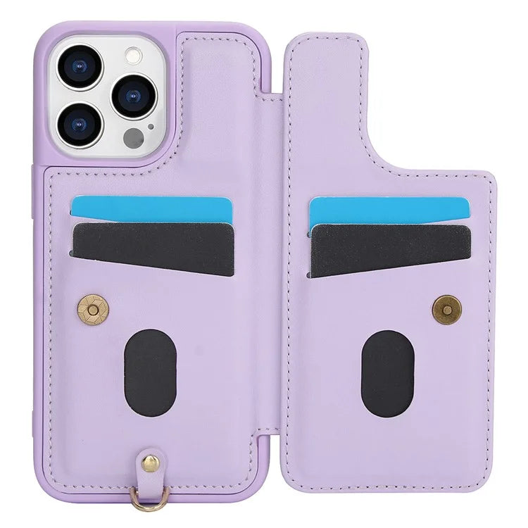 SY-001 For iPhone 15 Pro Max Case Leather Back Phone Cover with Hand Strap + Shoulder Strap