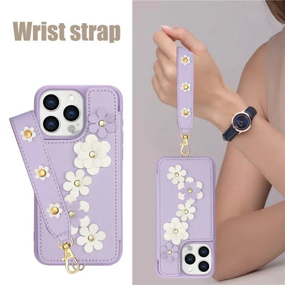 SY-001 For iPhone 15 Pro Max Case Leather Back Phone Cover with Hand Strap + Shoulder Strap
