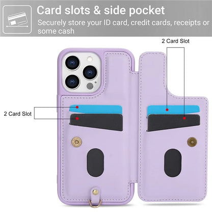 SY-001 For iPhone 15 Pro Max Case Leather Back Phone Cover with Hand Strap + Shoulder Strap