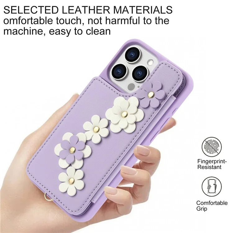 SY-001 For iPhone 15 Pro Max Case Leather Back Phone Cover with Hand Strap + Shoulder Strap