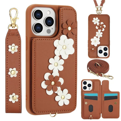 SY-001 For iPhone 15 Pro Max Case Leather Back Phone Cover with Hand Strap + Shoulder Strap