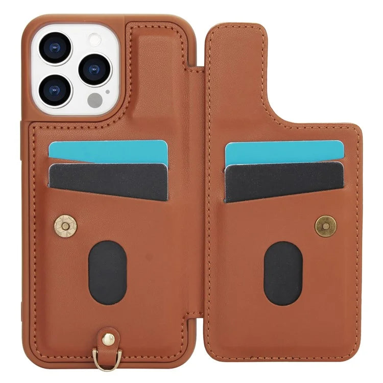 SY-001 For iPhone 15 Pro Max Case Leather Back Phone Cover with Hand Strap + Shoulder Strap
