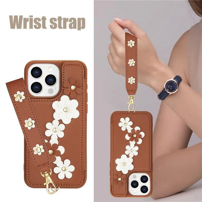 SY-001 For iPhone 15 Pro Max Case Leather Back Phone Cover with Hand Strap + Shoulder Strap
