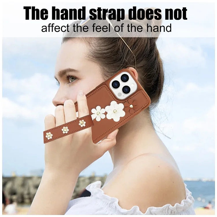 SY-001 For iPhone 15 Pro Max Case Leather Back Phone Cover with Hand Strap + Shoulder Strap