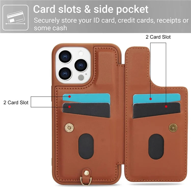 SY-001 For iPhone 15 Pro Max Case Leather Back Phone Cover with Hand Strap + Shoulder Strap