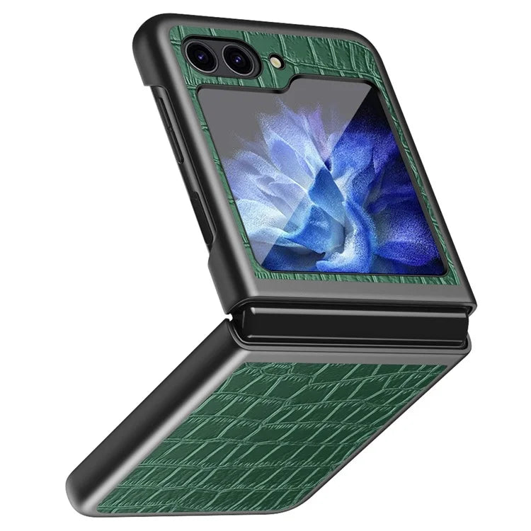 For Samsung Galaxy Z Flip6 5G Case Crocodile Texture Split Leather Phone Coverish Green