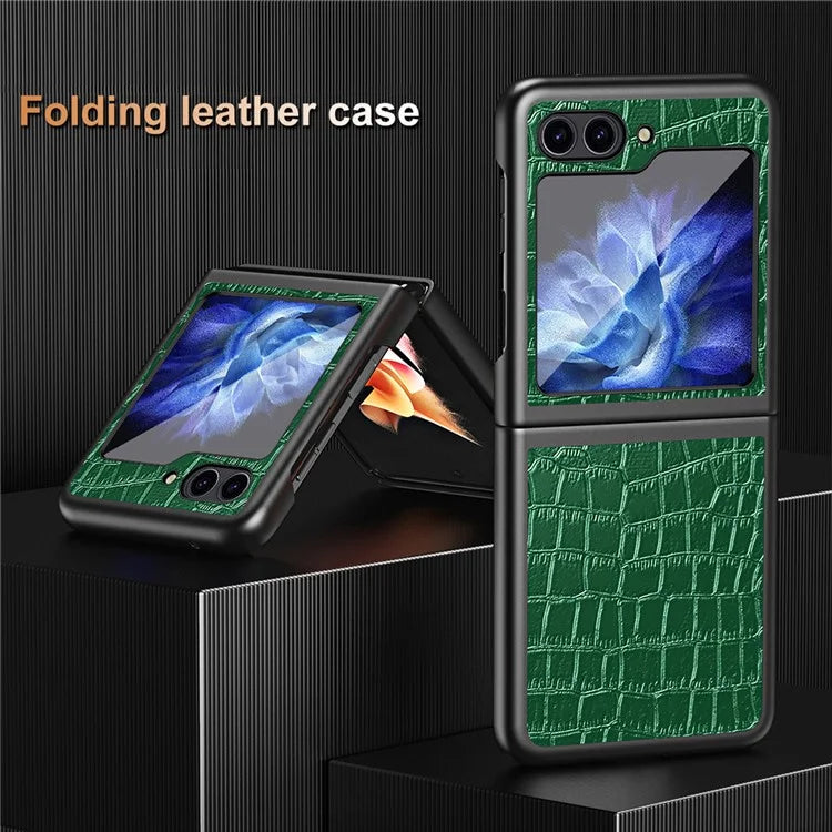 For Samsung Galaxy Z Flip6 5G Case Crocodile Texture Split Leather Phone Coverish Green